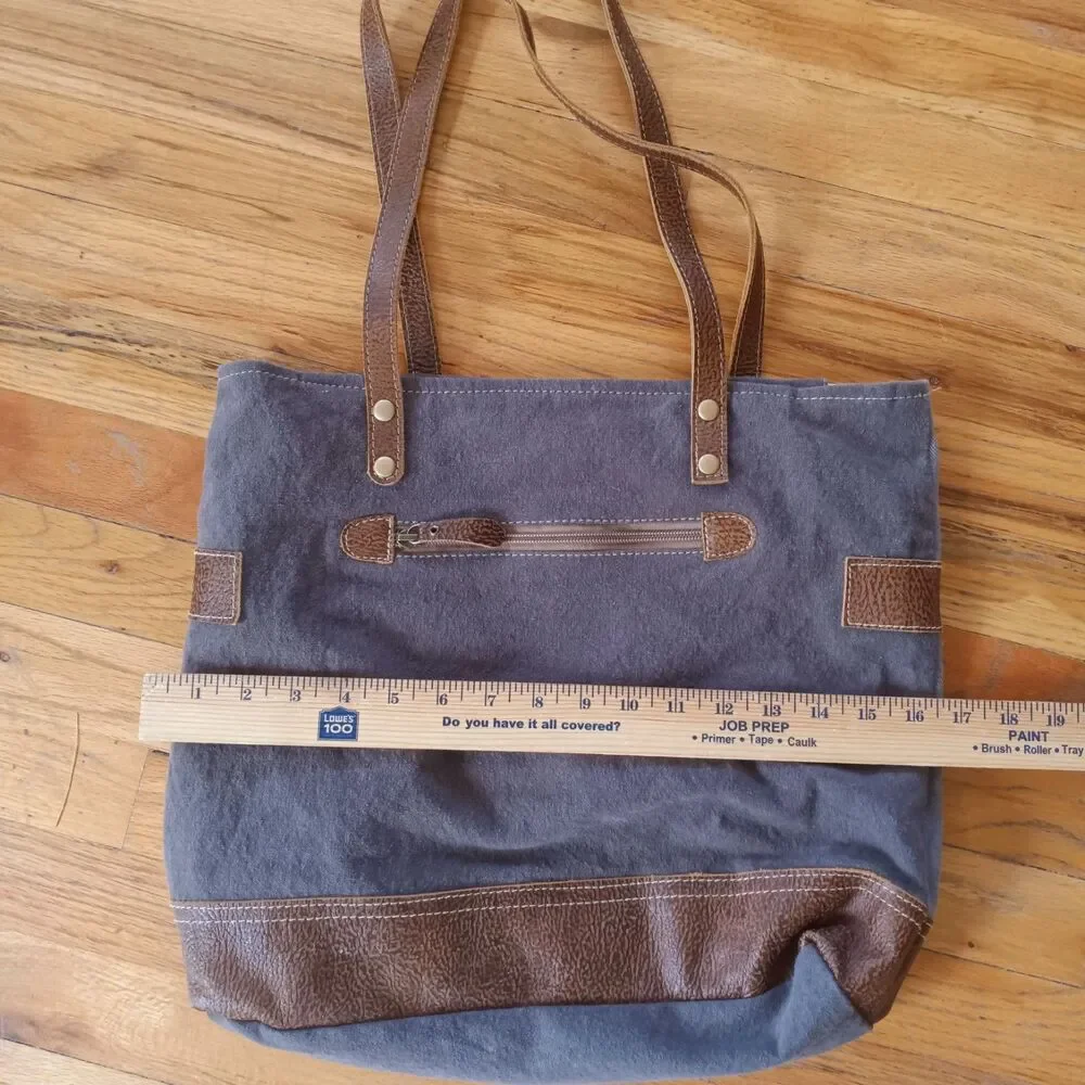 Myra bag canvas vegan leather flower print tote upcycled - Picture 6 of 8